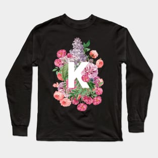 Romantic Letter K with Vintage Flowers Long Sleeve T-Shirt